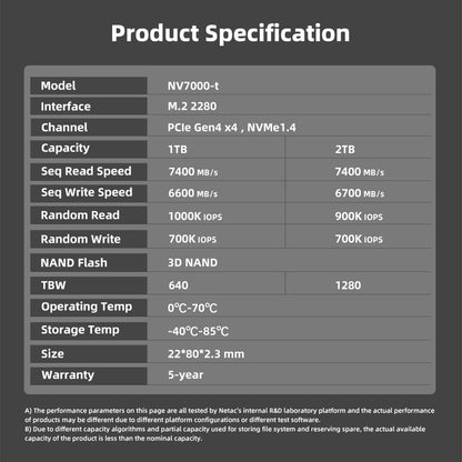 Netac SSD NVMe M.2 1TB 2TB 4TB M2 2280 PCIe 4.0x4 SSD PS5 Disco Rígido Interno de Estado Sólido para Notebook Desktop