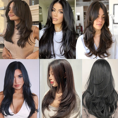 Apliques de Cabelo Sintético Liso Comprido de 22 Polegadas com Grampo em Formato de V Resistente ao Calor Acessórios para Cabelo