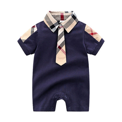 IURNXB Baby Boy's Romper Short Sleeve Cotton Infant Turndown Collar Tuxedo Jumpsuit Gentleman Summer One Piece Play Suit Outfits