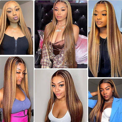destaque 12A Pacotes de Cabelo Humano Liso com Fechamento Loiro Mel Pacotes de Cabelo Humano 100% Virgem Cru Birmanês