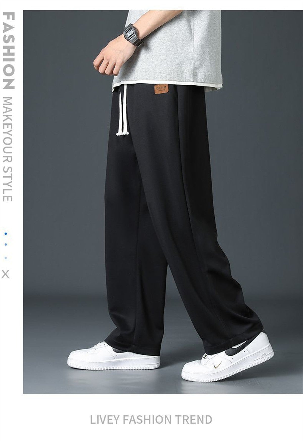 Calça Reta Preta Masculina, Calça Casual de Verão de Perna Larga Harajuku Estudantil, Calça de Rua, Moletom Cinza Descolado