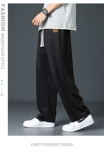 Calça Reta Preta Masculina, Calça Casual de Verão de Perna Larga Harajuku Estudantil, Calça de Rua, Moletom Cinza Descolado