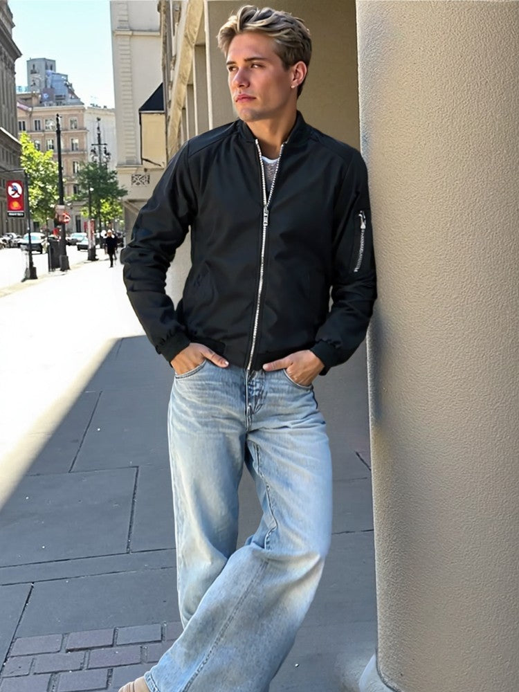 Spring Autumn Men's Bomber Jacket Casual Lightweight Jacket For Men Sports Windbreaker Zip Up Coat with Pockets Clothing