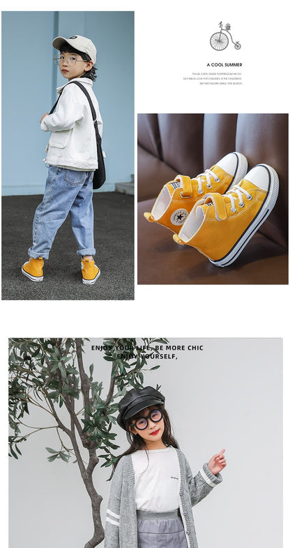 Children Canvas Shoes High-Top Boys and Girls Shoes White Board Shoes Small White Shoes New Kindergarten Baby Cloth Shoes