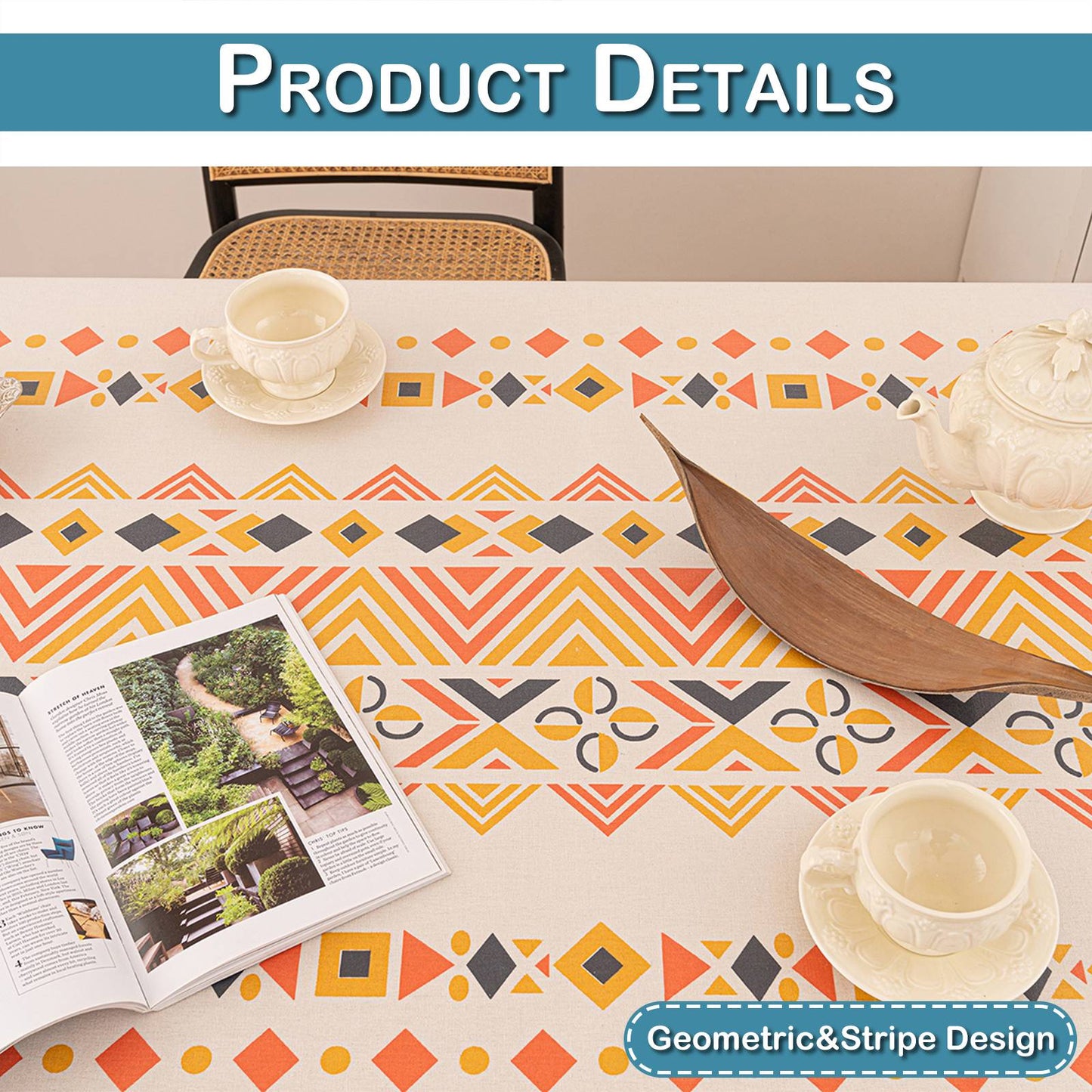 Vintage Boho Tassel Table Cloth Waterproof Cotton Linen Bohemian Tablecloth Patio Outdoor Wrinkle Free Table Protector Covers