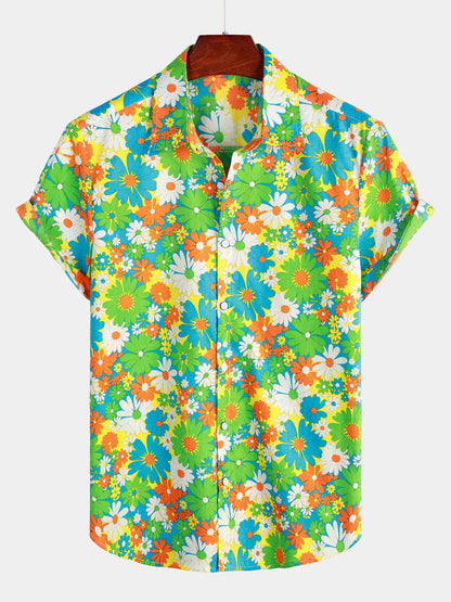 Mens Striped Casual Holiday Short Sleeve Orange Summer Button Down Shirt Hawaiian Shirt Summer Spring Lapel Button Down