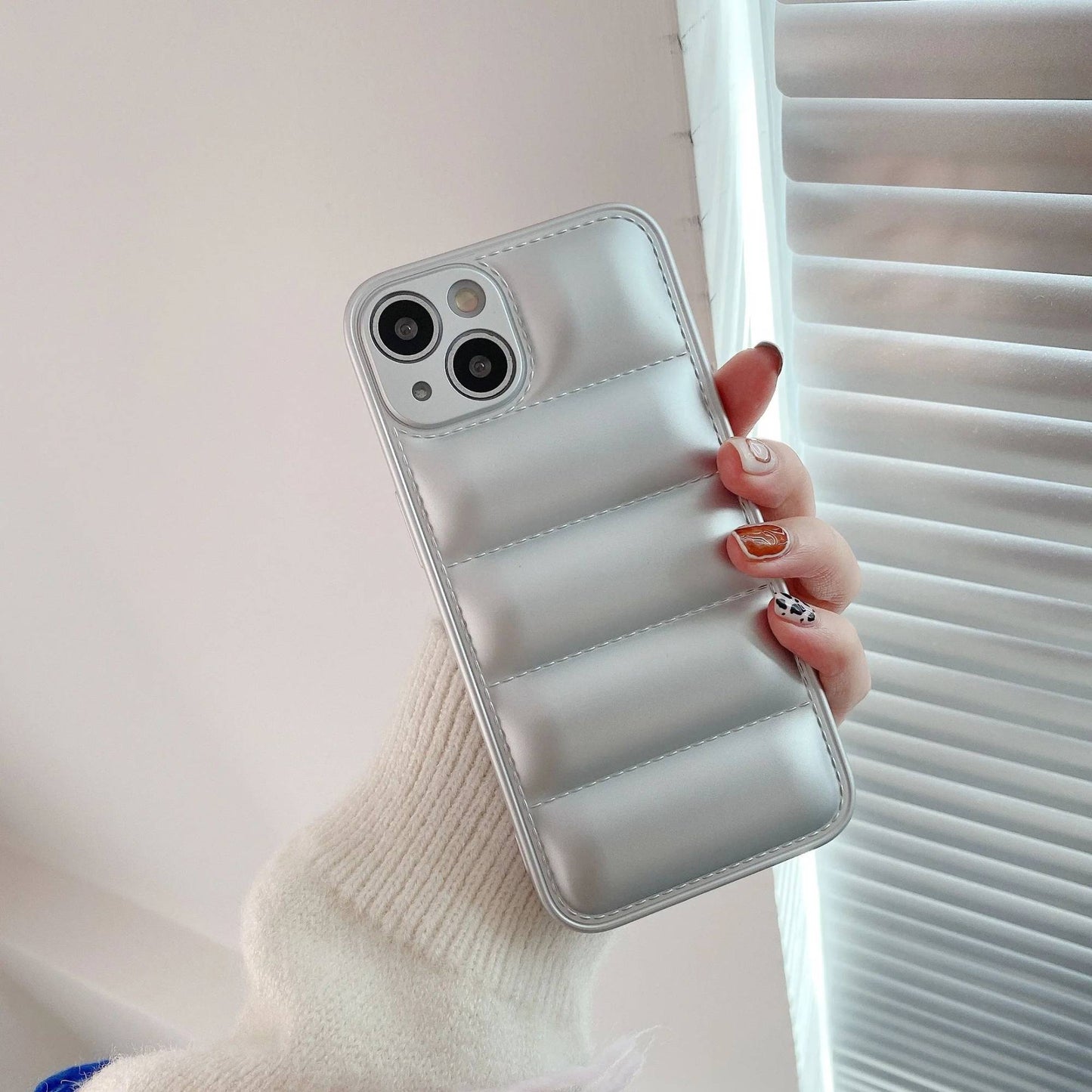 Luxury Down Jacket fine hole silicon case for iPhone 16 15 14 13 12 11 XR XS Pro Max Plus soft protection phone cover for winter
