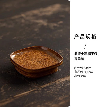 Sea Wave Little High Foot Fruit Dishes Handmade Pastry Plate Candy Bar Food Storage Tray Hospitality Dishes Cafes Ornaments Gift