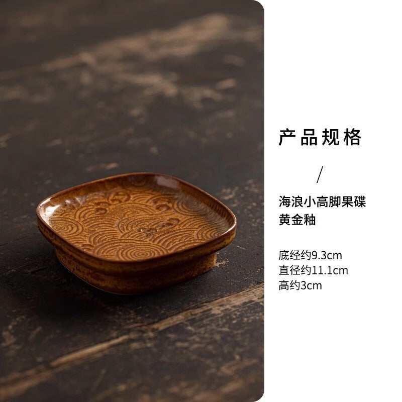 Sea Wave Little High Foot Fruit Dishes Handmade Pastry Plate Candy Bar Food Storage Tray Hospitality Dishes Cafes Ornaments Gift