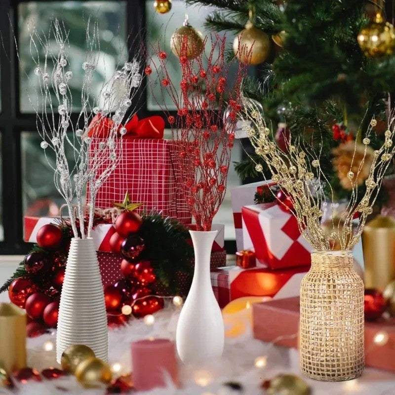 1-10pcs Gold Christmas Decorative Flash Artificial Berry Stem Decor for Christmas Tree DIY Wreath Fireplace Holiday Crafts Gifts