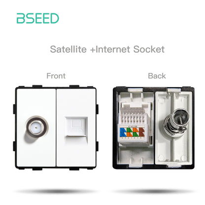 BSEED EU Standard Wall Socket with USB RJ45 TV Satellite Plug Glass Panel DIY Free Combination Function Part for Home Automation