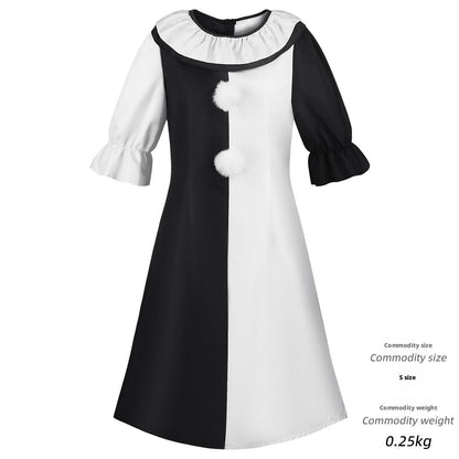 Terrifier Clown Cosplay Costume Black White Jumpsuit Dress for Men Women Halloween Horror Party Role Play Outfit Carnival Dress