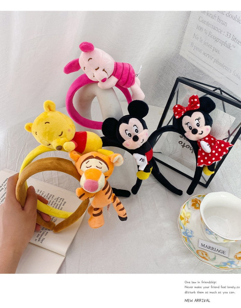 Disney Stitch Mickey Minnie Pelúcia Tiara Cocar Desenho Animado Anime Macio Moda Feminina Menina Acessório de Cabelo Princesa Presente