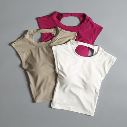 Yoga Suit Sports Top Women with Chest Pad Sexy Short-sleeved T-shirt Running Beauty Back Pilates Training Fitness Clothes Summer