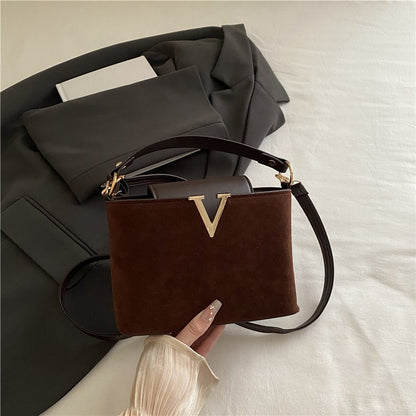 Fashionable Mini Suede Women's Bag, Faux Suede Tote Bag, Hardware Lock Buckle Decoration Handbag Purse Shoulder Cross Body Bags