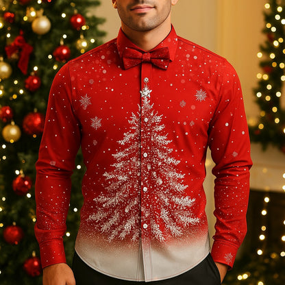 Men's Christmas Snowflake Formal Shirts 3D Printed Tie Design Elegant Tuxedo Style,Holiday Party Wedding Attire,Spring Fall Wear