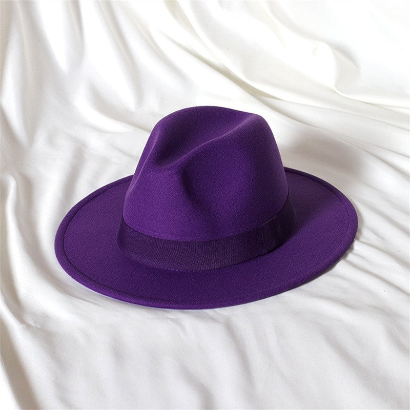 Leather Pink Fedora Wide brimmed Jazz Hat Autumn/Winter Classic Elegant Panama Hat Gentleman Hat Wholesale Sombrero