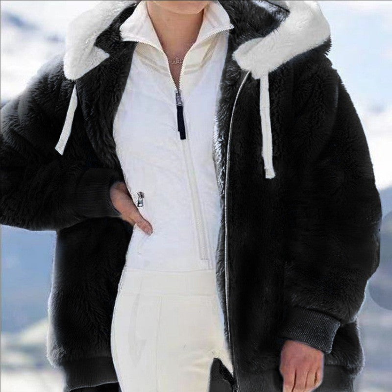 VEITCHE Autumn Winter Fashion Women hooded Zipper Long Sleeve Thick Cardigan Coat Women Snow Warm Skinny Casual Streetwear