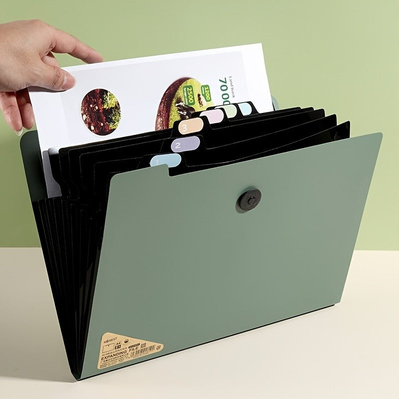 1PC Premium Black 5-Compartment Folder with Handle, Durable PP Desk Organizer with Color-Coded Labels for Office & Home Use