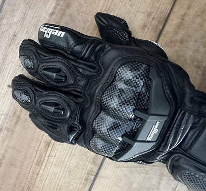 Luvas de Couro Genuíno Masculinas para Motociclistas com Fibra de Carbono, Luvas de Motocross com Proteção de Segurança, Tela Sensível ao Toque, para Dirigir ao Ar Livre, Guantes Moto