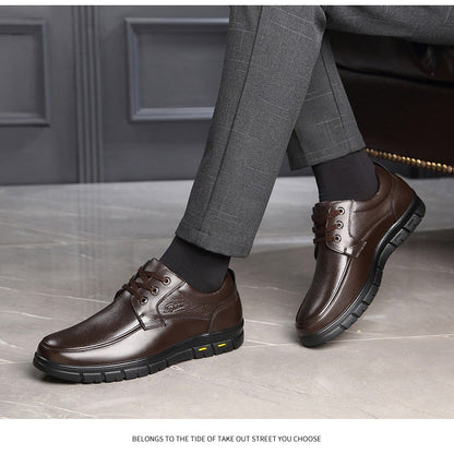 Hot Sale Men Genuine Leather Casual Shoes Soft Sole Lace-up Luxury Brand Middle-aged Old Man Dad Lightweight Loafers Shoes