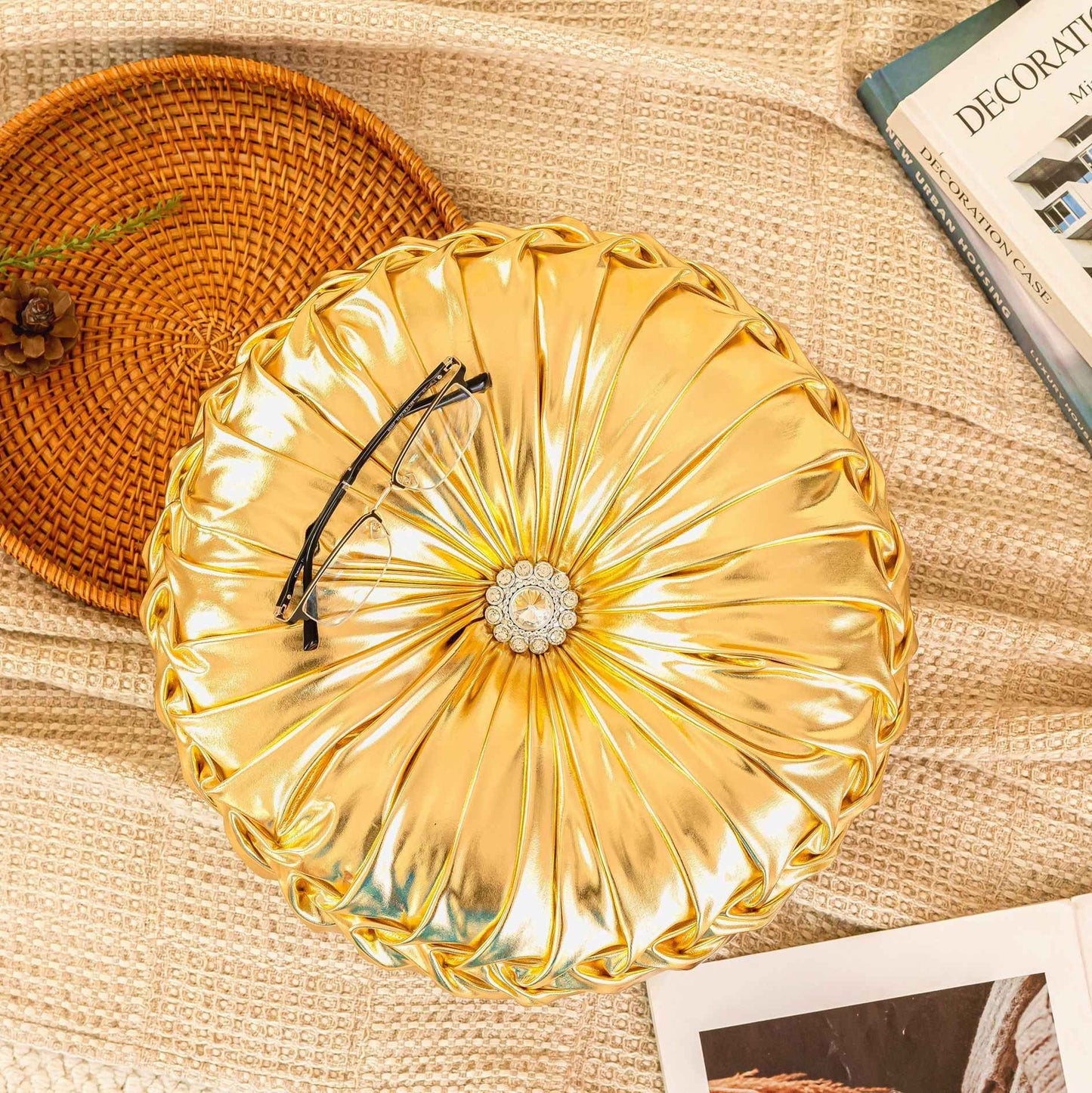 2025 New Circular Nordic Ins Style Solid Color Sequins Wheel Pillow Sofa Cushion Bedside Window Futon Cushion Pumpkin Pillow