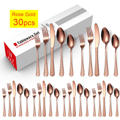 20/30/40Pcs Luxury Tableware Flatware Set Creative Snake Skin Hotel Steak Dinnerware Set Stainless Steel Gold Cutlery Set Gift