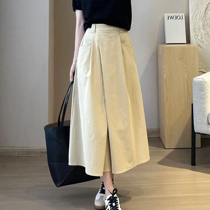 2026 Solid Color Big Size Half Skirt Women Leisure A- Line with Pocket Chinese Origin Simple Plus Size Mid Length Skirt