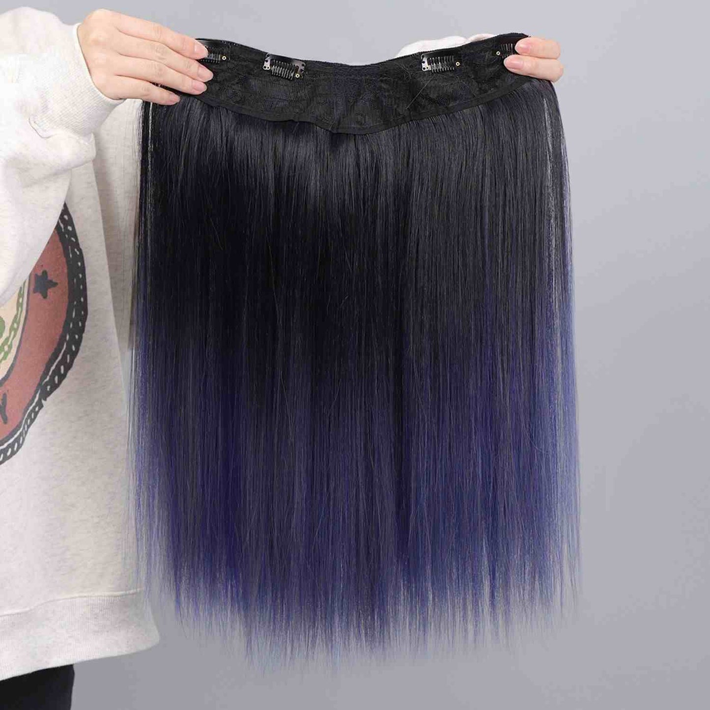 Extensões de Cabelo Sintético em V de uma Peça com 4 Clips Cabelo Liso Longo Peruca Cor 50CM Cabelo Falso Natural