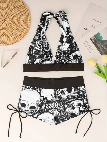 Conservative Skull Print Bikini Women's Swimsuit Flat Briefs New Arrival Swimwear from Mainland China Female Fashionable