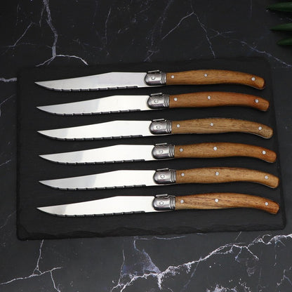 Wood Handle Laguiole Steak Knives Set Sharp Serrated Blade Dinner Knife Cutlery Stainless Steel Table Knives Kitchen 6/8/12pcs