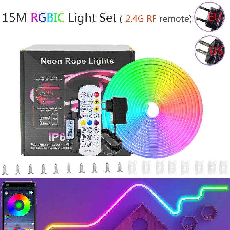 DC 24V 5-20M RGBIC Neon Rope Light, APP & Remote Control, Music Sync, Flexible Lamp Tape,Waterproof LED Strip for Indoor Outdoor