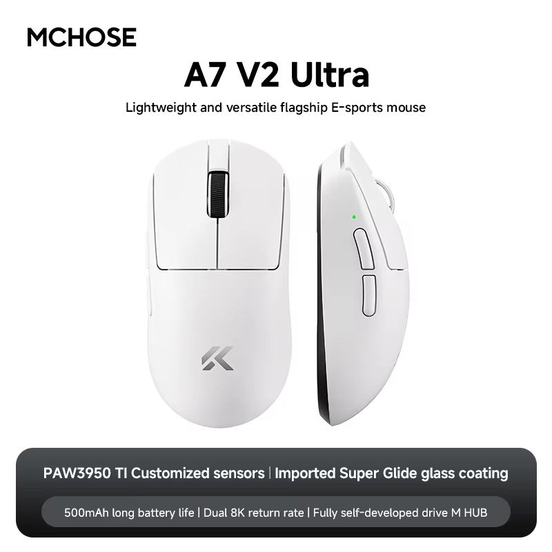 MCHOSE A7 Ultra Mouse Gamer Sem Fio Sensor de Alta Precisão Pixart3950 Design Leve Taxa de Polling de 8000Hz Chip Principal Realtek