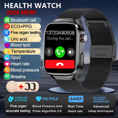 2025Novo Micro Exame Físico Smartwatch Para Homens Ácido Úrico Gordura Corporal Relógios de Saúde de Cinco Órgãos Chamada Bluetooth SmartBracelet