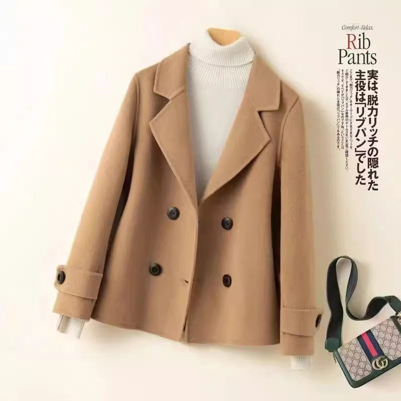 Women Mom Short Double-Sided Cashmere Coat Autumn Winter Fashion Double-Breasted Thick Wool Jacket Female Loose Outerwear B579