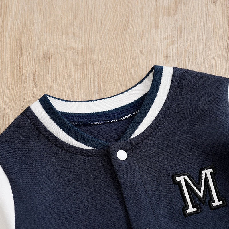 Macacão Recém-nascido Uniforme de Beisebol Primavera e Outono 0-18 meses Meninos Algodão Roupa de Bebê Macacão Bordado Pré-escola
