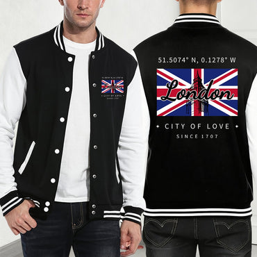 London City Of Love Flagprinting Baseball Coat Mens Winter Pocket Jackets Basics Fleece Warm Tops Street Loose Men'S Clothes