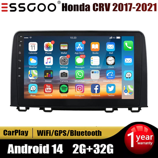 For Honda CRV CR-V 2017-2021 CarPlay Android 14.0 Car Stereo Radio GPS Navigation Bluetooth WiFi 2+32GB Head Unit SWC ASP FM/RDS