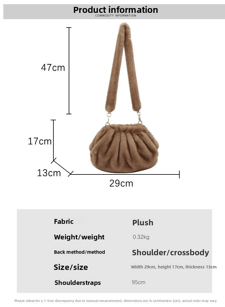 Elegant Wrinkled Cloud Clutch Bag Faux Fur Shell Shoulder Crossbody Bag Women Stylish Pillow Bag Guangzhou High Quality Bag