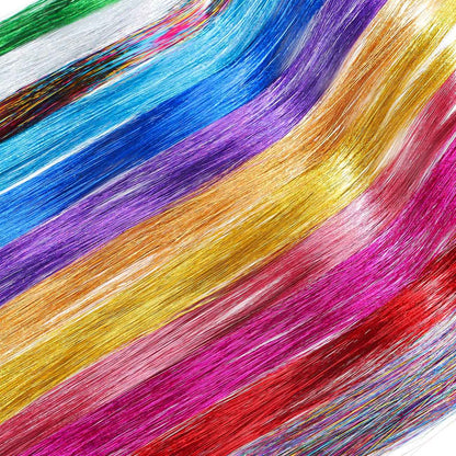 Kit de Cabelo Lamê com Ferramentas, Lamê Fio de Fada, Resistente ao Calor, Cintilante, Brilhante, Extensões de Cabelo Lamê, Kit de Mechas Coloridas de Cabelo Lamê