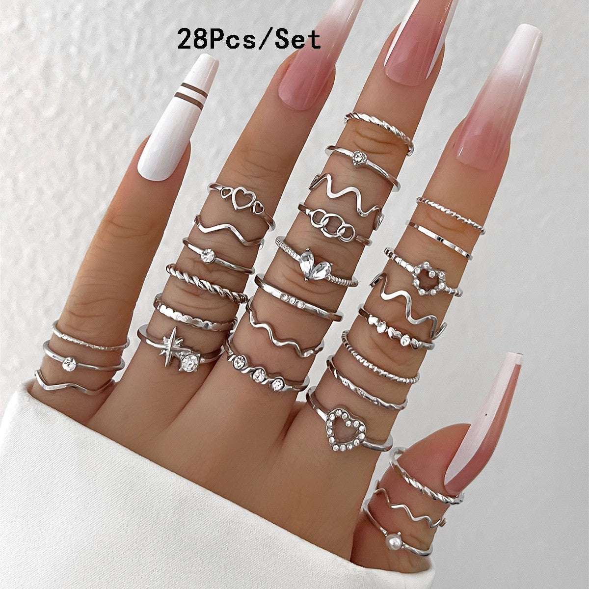 Conjunto de 23 Anéis de Nudilho da Moda para Mulheres com Cristal Estrela Lua Olho Onda Cor Ouro Prata Anéis Femininos Jóias da Moda para Festa Presente