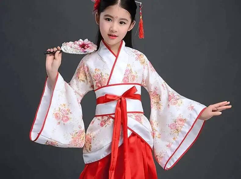Hanfu Chinese Costume Girls Children Kimono Traditional Vintage Ethnic Fan Students Dance Halloween Japanese Yukata Kimono Style