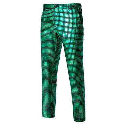 Novas Calças Masculinas Luxuosas de Terno Xadrez com Lantejoulas Moda Masculina Festa de Dança Bar KTV Casual Calças Pequenas Elásticas