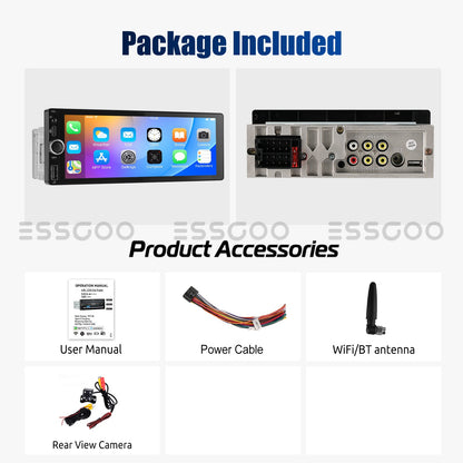 ESSGOO 1Din IPS 6.86 Inch Wireless Carplay Android Auto Car Radio Multimedia Video MP5 Player Touch Screen Universal Stere