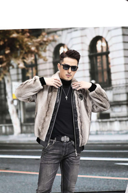Zipper Cardigan Spliced Faux Leather Men Long Sleeve Jackets Turn Down Collar Coat Long Sleeve High Street 2025 Autumn Slim