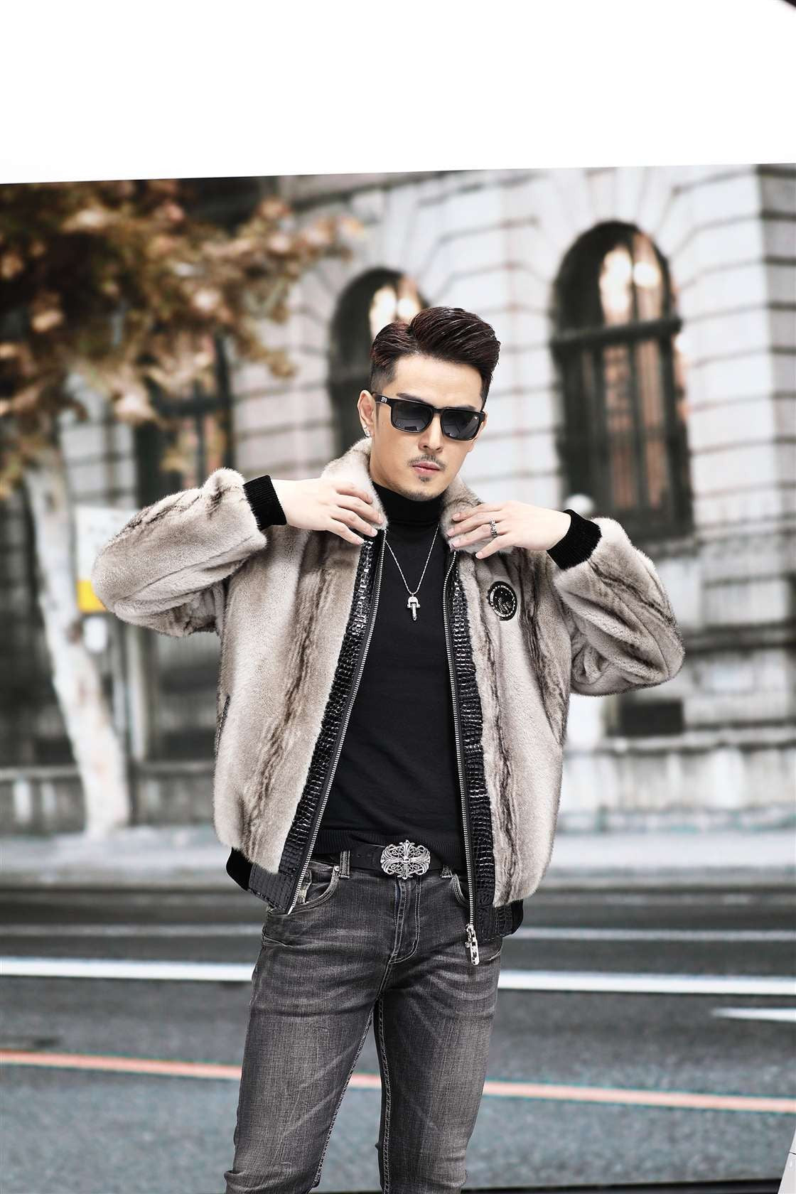Zipper Cardigan Spliced Faux Leather Men Long Sleeve Jackets Turn Down Collar Coat Long Sleeve High Street 2025 Autumn Slim