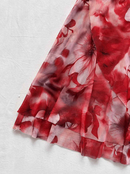 French high-end printed dress, a popular summer item for women in 2025. New short skirt, slimming and vacation dress trend