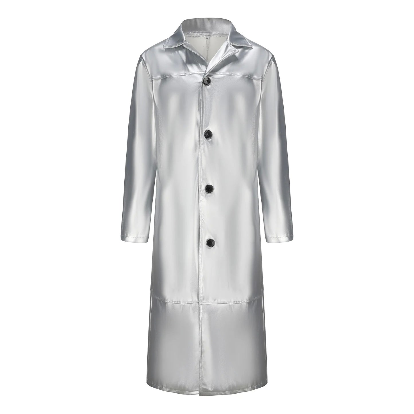 2024 New Men's Long Leather Jackets Goth Punk Button Trench Coat Solid Lapel Collar Long Pu Windbreaker Winter Leather Coats