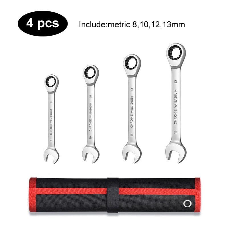 Conjunto de Chaves Catraca Métricas e Standard, Chave Combinada de 12 Pontos com Boca Fechada, Conjunto de Ferramentas para Garagem, CR-V Totalmente Polido