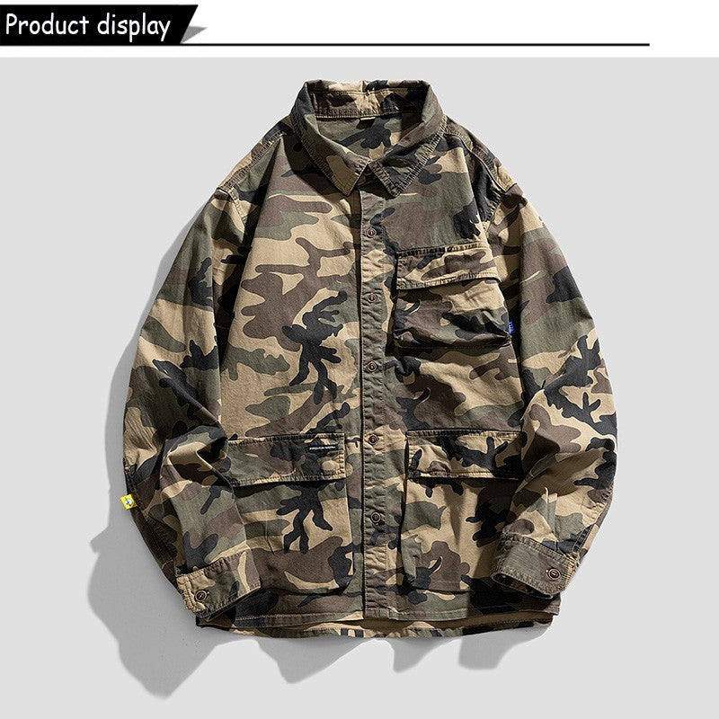 New Men Spring Long Sleeve Camouflage Cargo Casual Lapel Blouses Men High-Quality Design Outdoors Brand Clothing Shirt Male Coat
